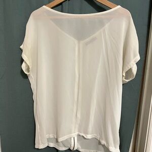 QED LONDON - Elegant Sheer Cream Crew Neck Blouse With Zipper Back